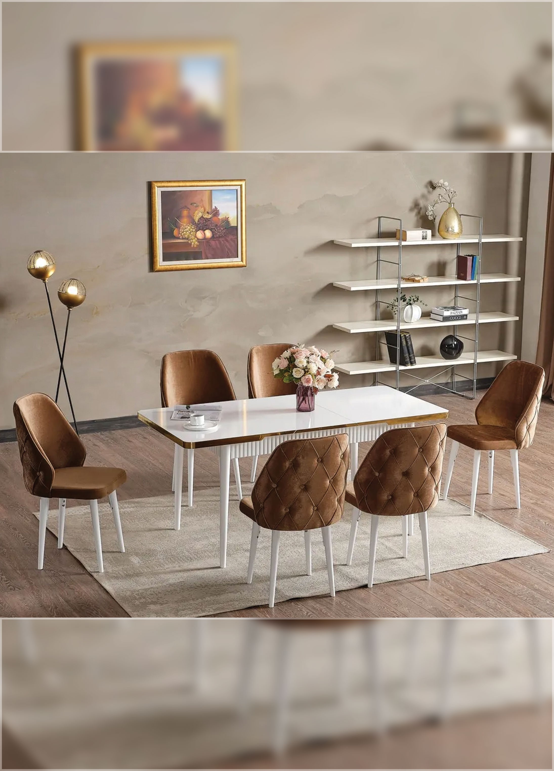Olesivo Porto Openable 6 Persons Luxury Kitchen ve Dinner Table Set