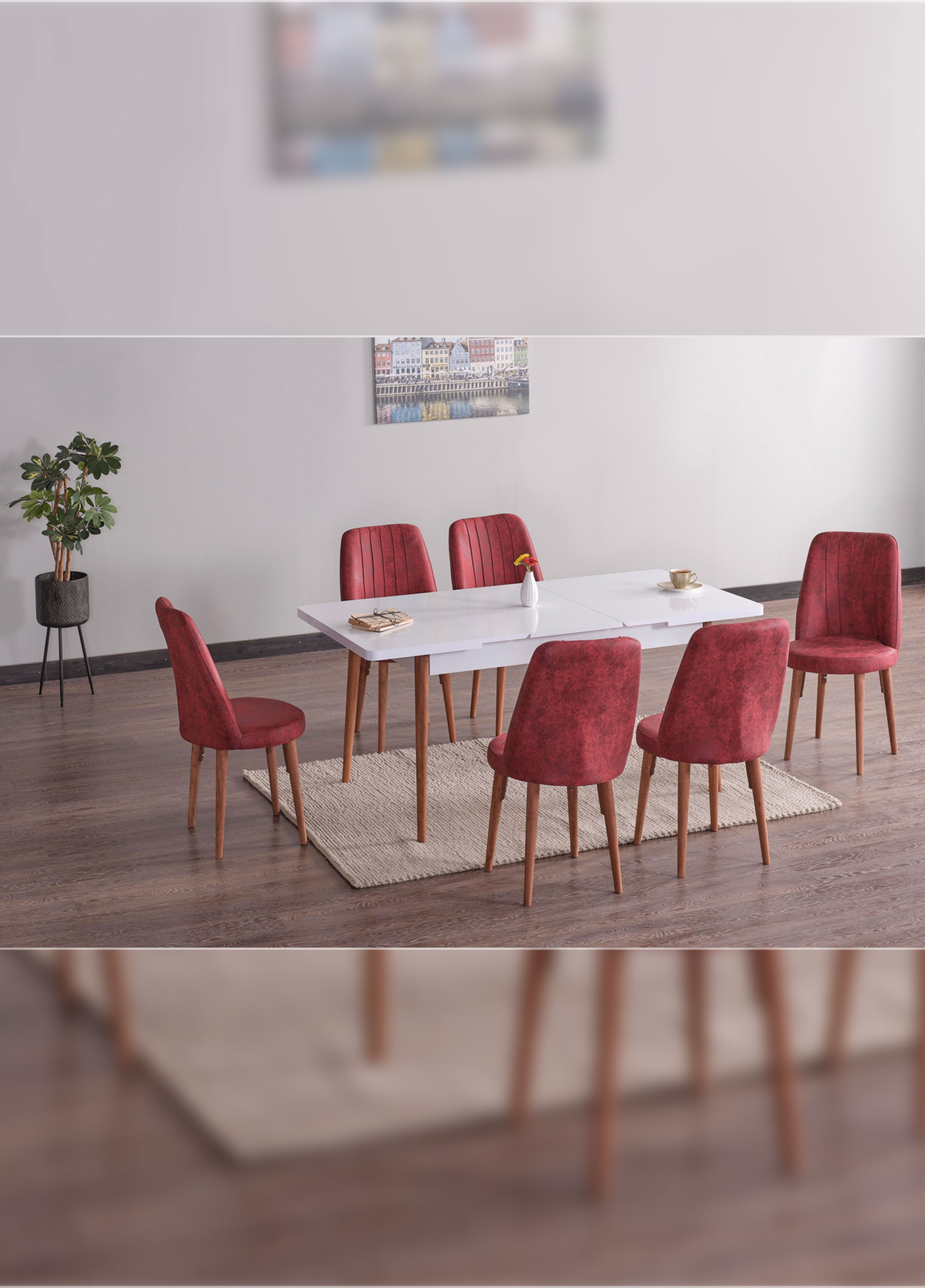 Olesivo Nota Açılır 6 Kişilik Oval Gold Sandalye Mutfak ve Salon Masası Takımı
