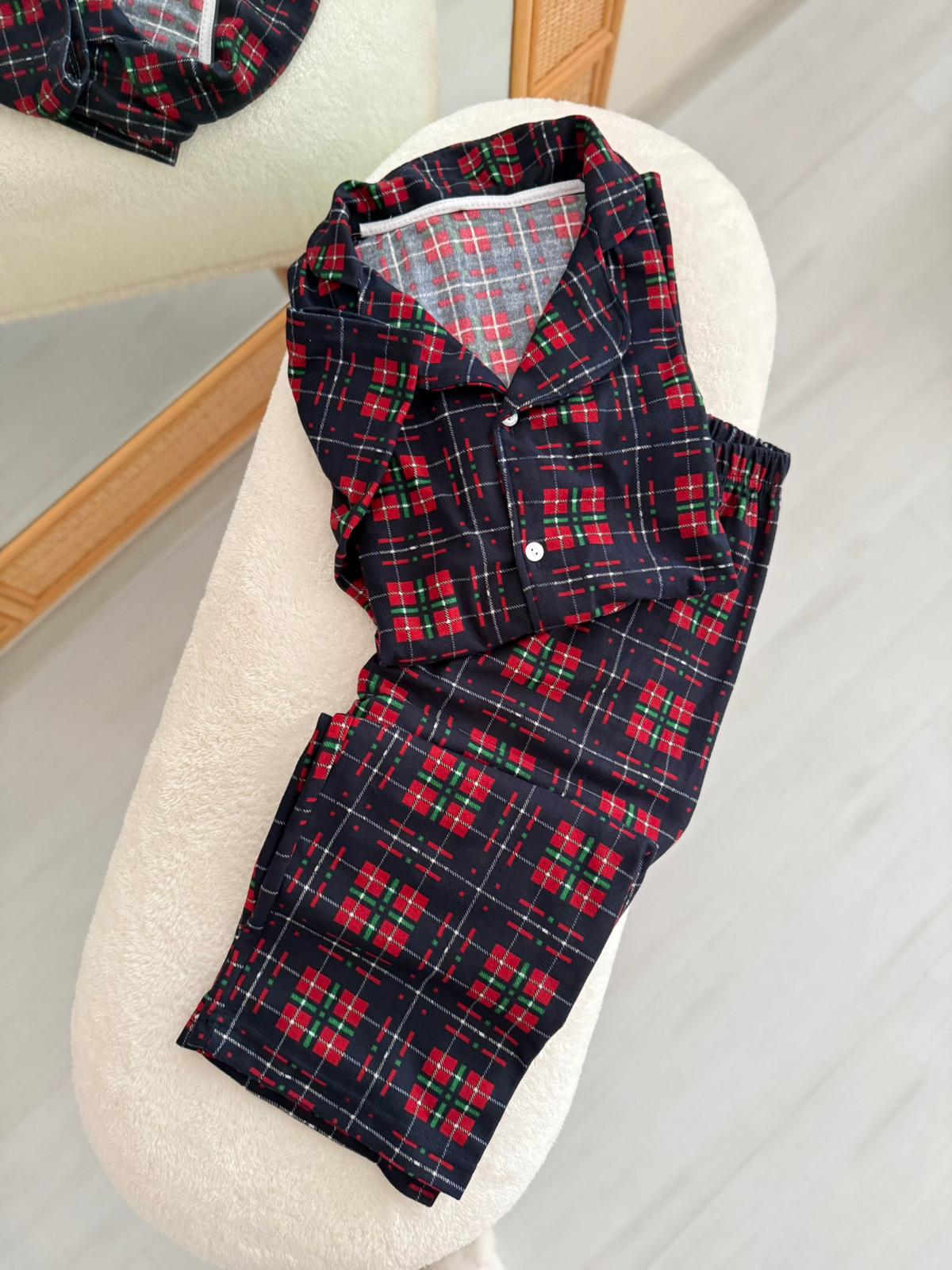 LACİVERT EKOSE ÇOCUK PİJAMA(UNİSEX)