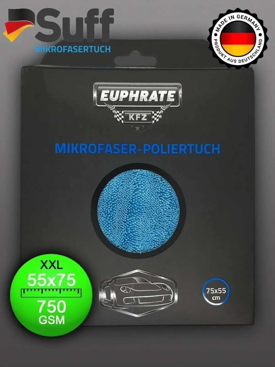 Euphrate Kfz Mikrofiber Kurulama Bezi Alman Üretimi 75x55 cm, 750 GSM