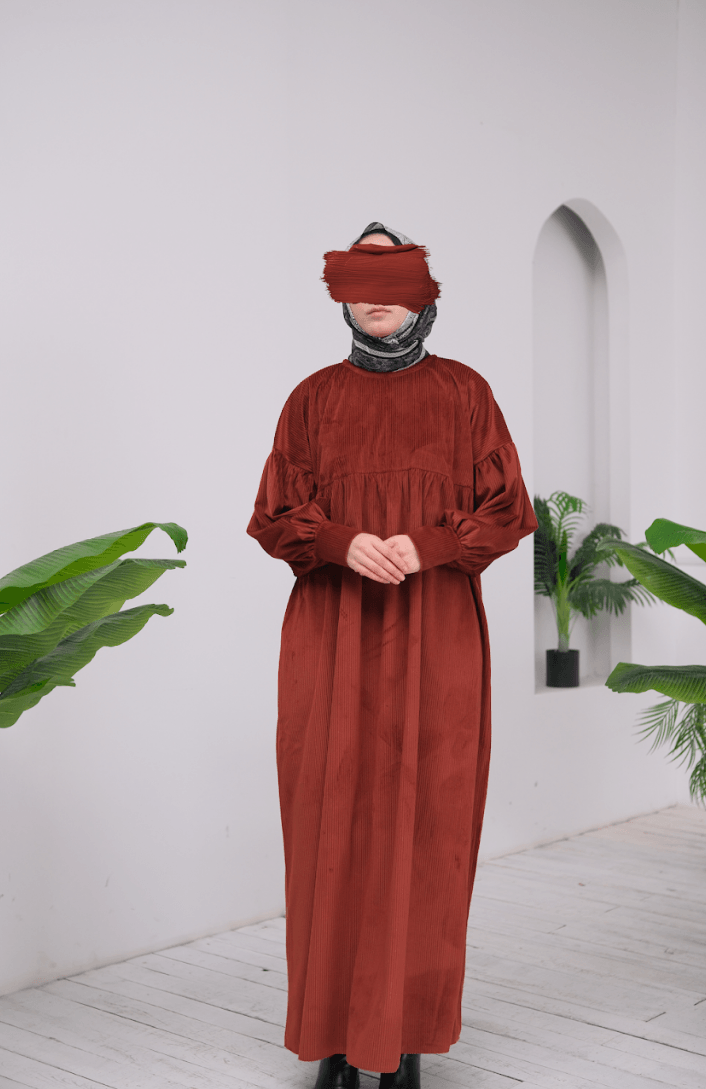 KADİFE VEGA ELBİSE - Kiremit