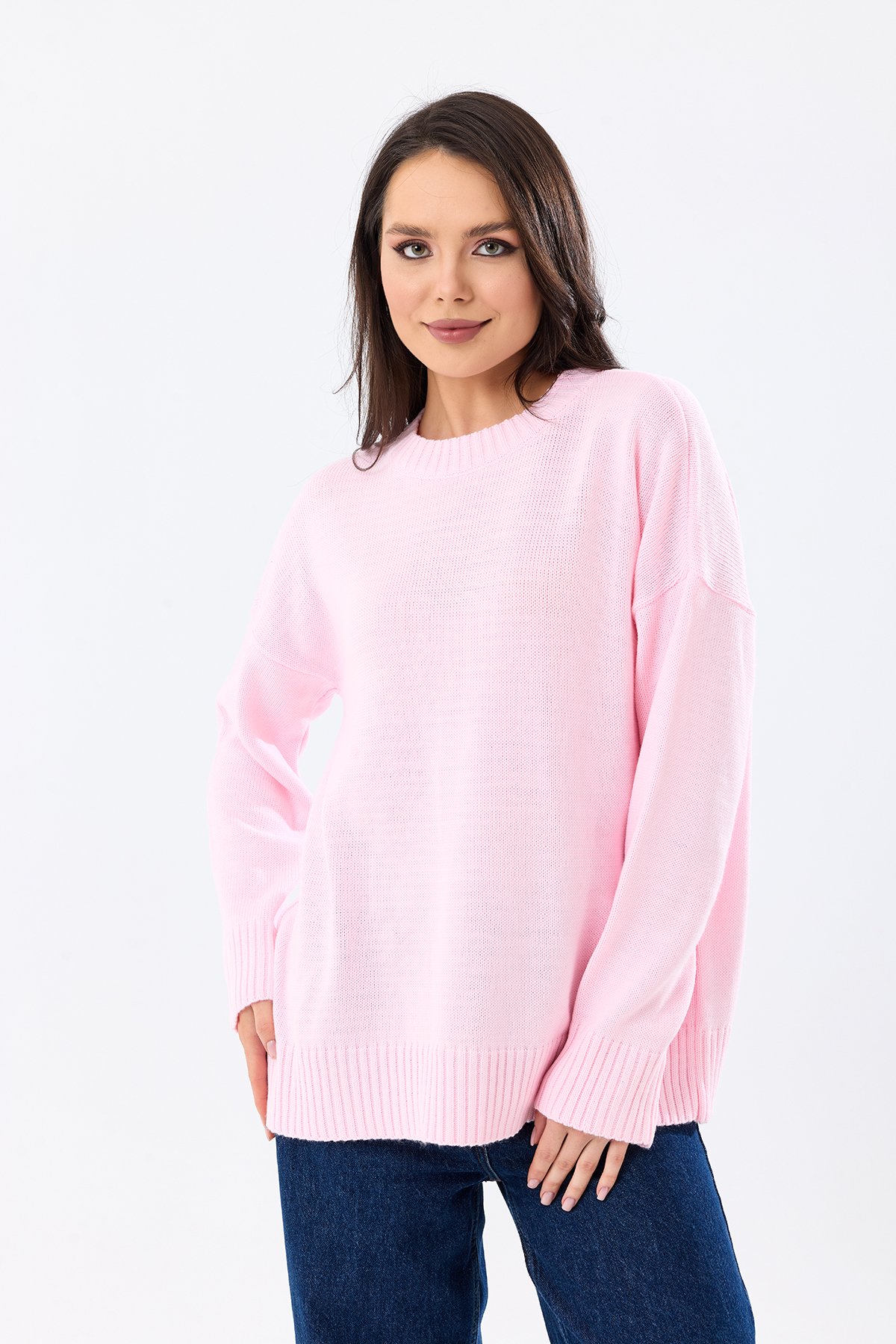 Kadın Bisiklet Yaka Oversize Triko Kazak - Pembe