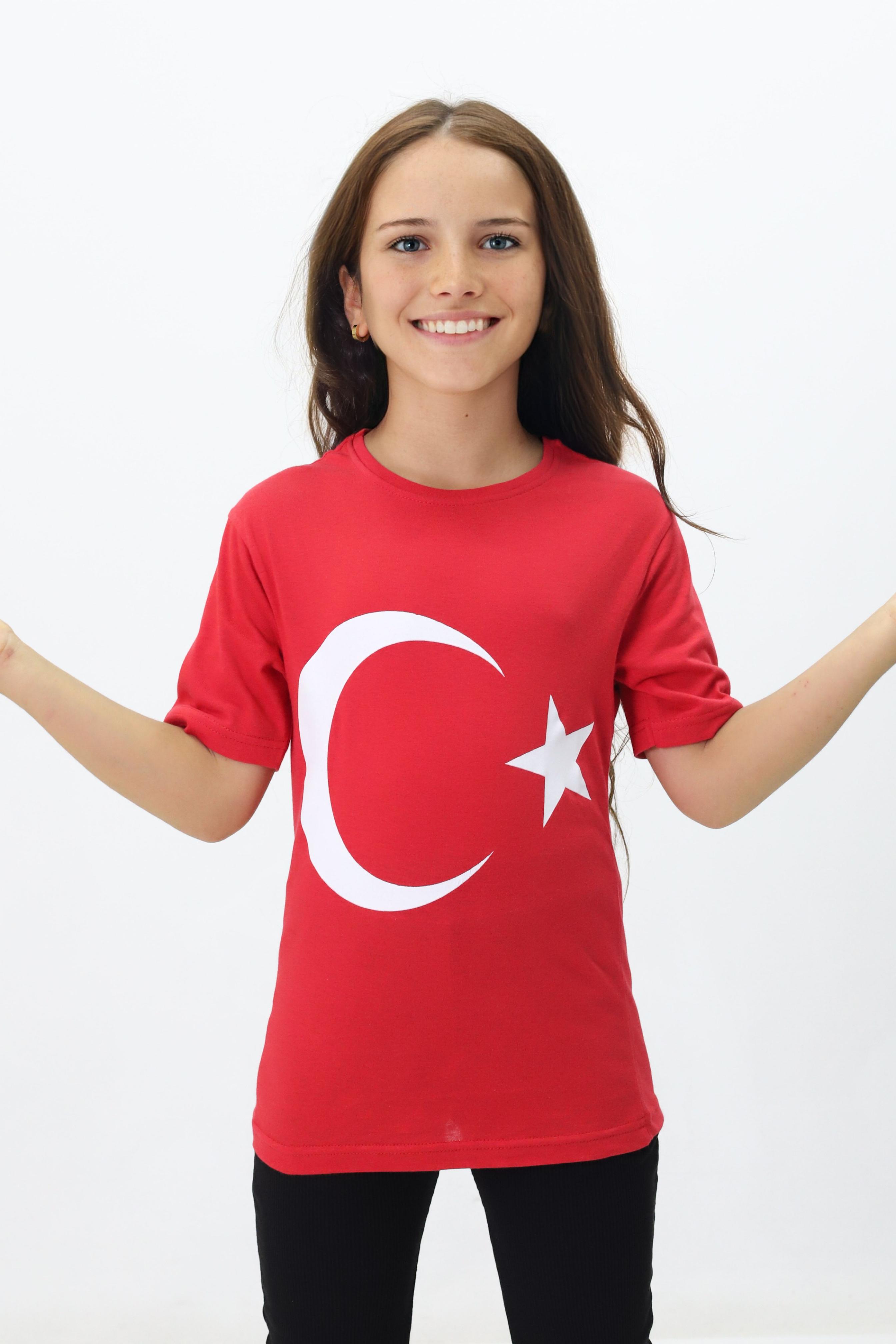 Kız Çocuk Regular Fit Türk Bayrağı Tişört