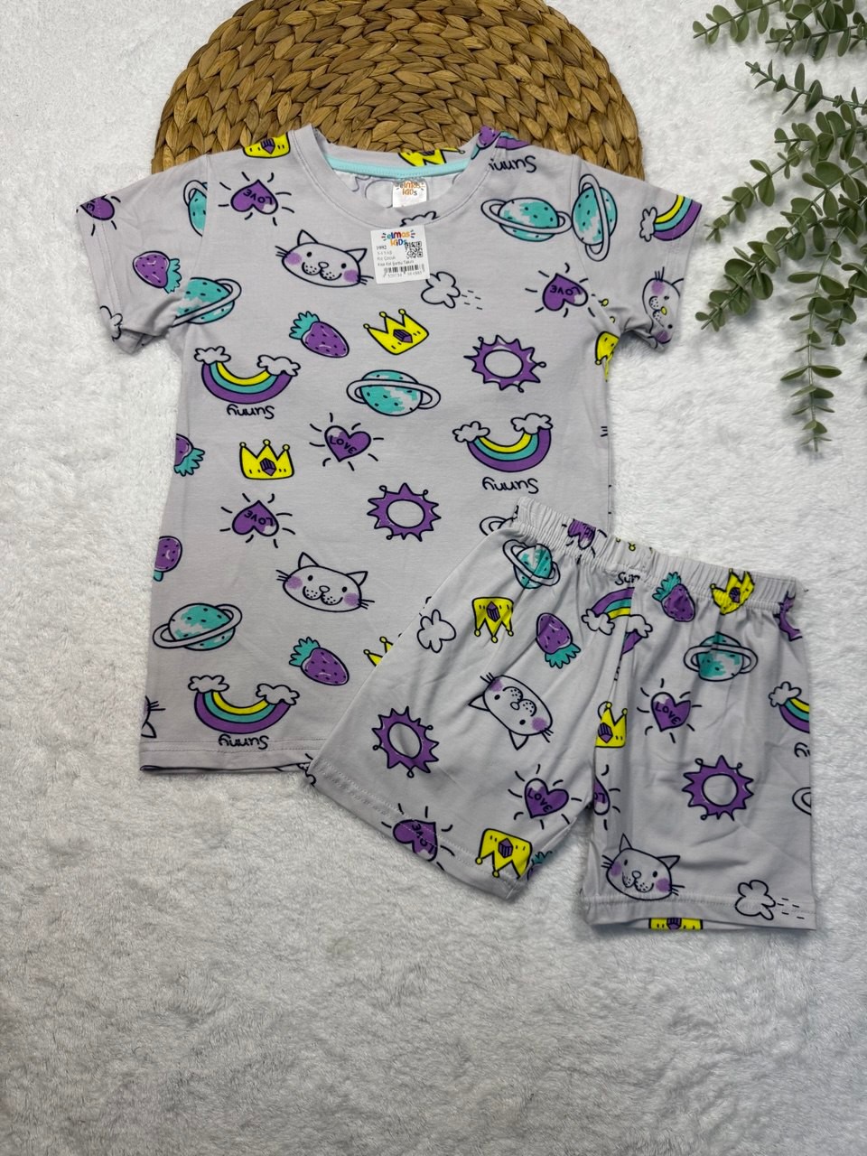 Kız Çocuk %100 Pamuk Şortlu Pijama Takımı - lila