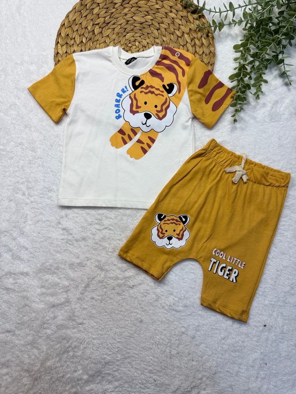 Erkek Bebek Aslan Baskılı 2li Takım - sarı