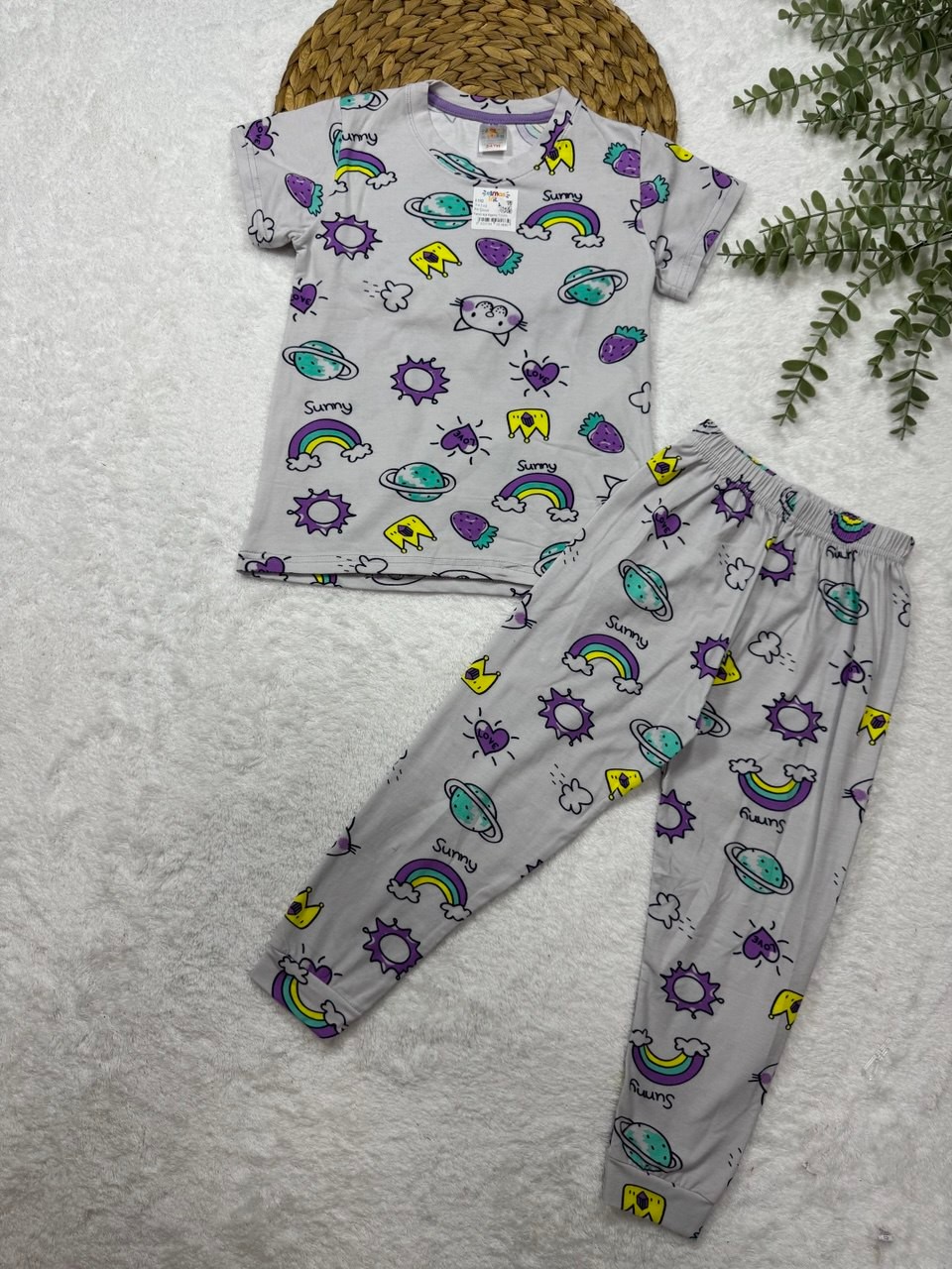 Kız Çocuk Lila %100 Pamuk Pijama Takımı