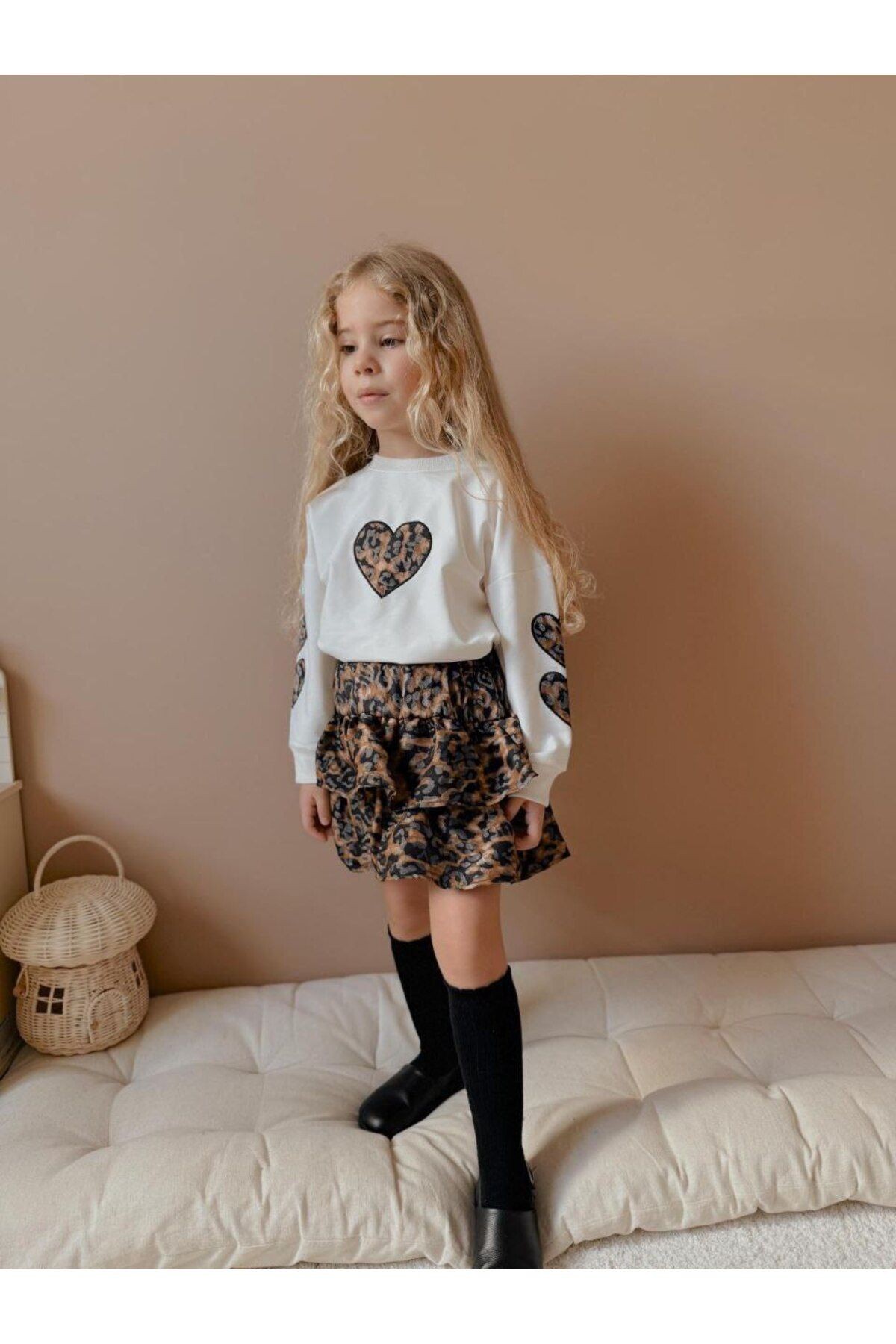 Kız Çocuk Leopar Desenli Sweatshirtlü Takım