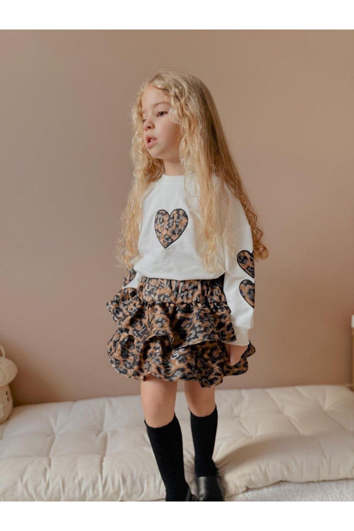 Kız Çocuk Leopar Desenli Sweatshirtlü Takım