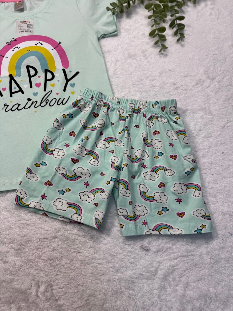 Kız Çocuk Happy Baskılı %100 Pamuk Şortlu Pijama Takımı