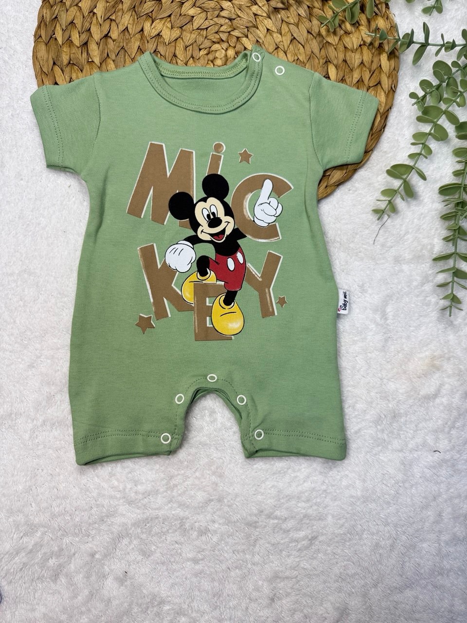Erkek Bebek Mickey Mouse Baskılı Tulum