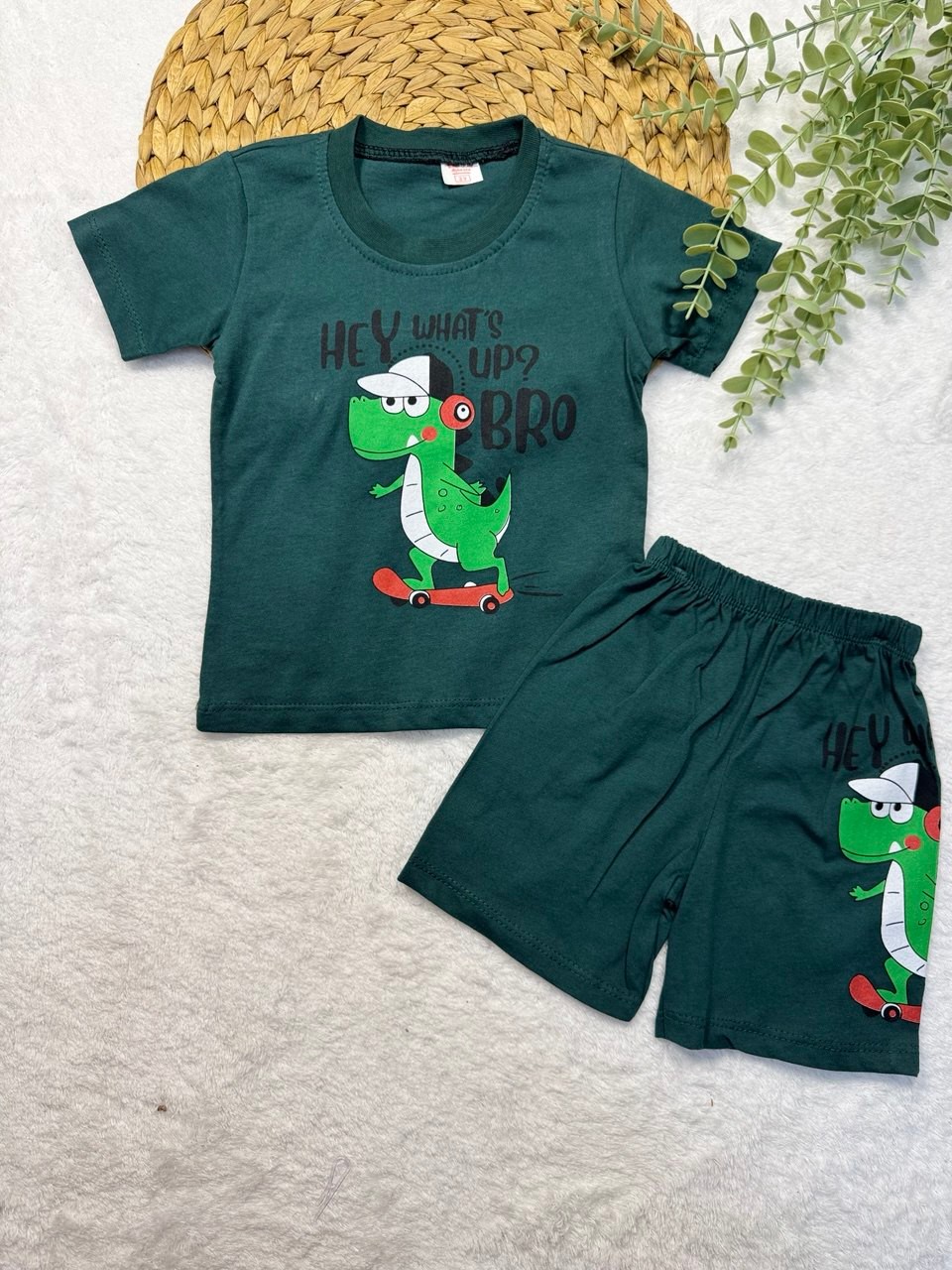 Erkek Bebek&Çocuk Dinazor Baskılı 2li Takım - yeşil