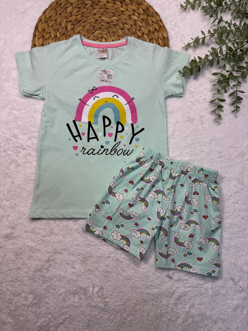 Kız Çocuk Happy Baskılı %100 Pamuk Şortlu Pijama Takımı