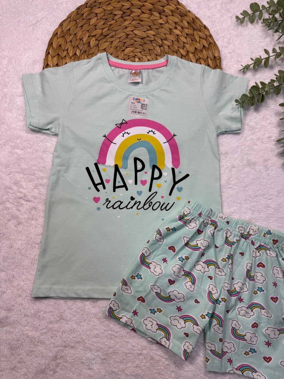 Kız Çocuk Happy Baskılı %100 Pamuk Şortlu Pijama Takımı