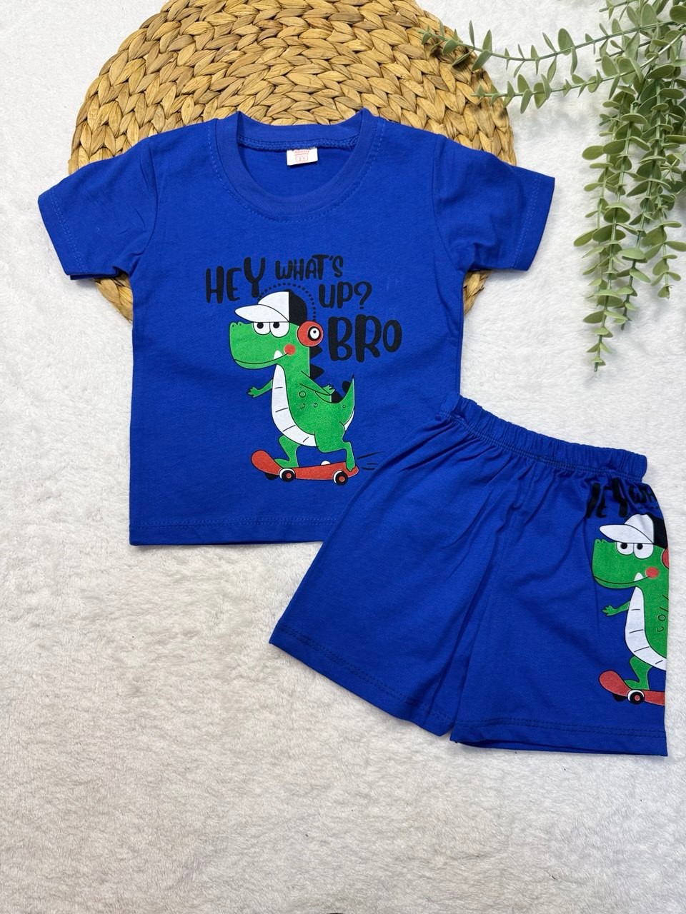 Erkek Bebek&Çocuk Dinazor Baskılı 2li Takım - mavi