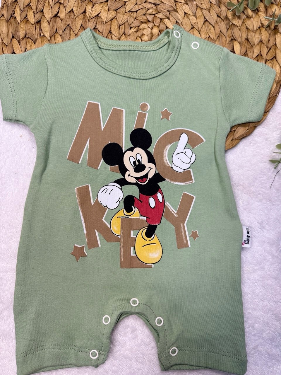 Erkek Bebek Mickey Mouse Baskılı Tulum