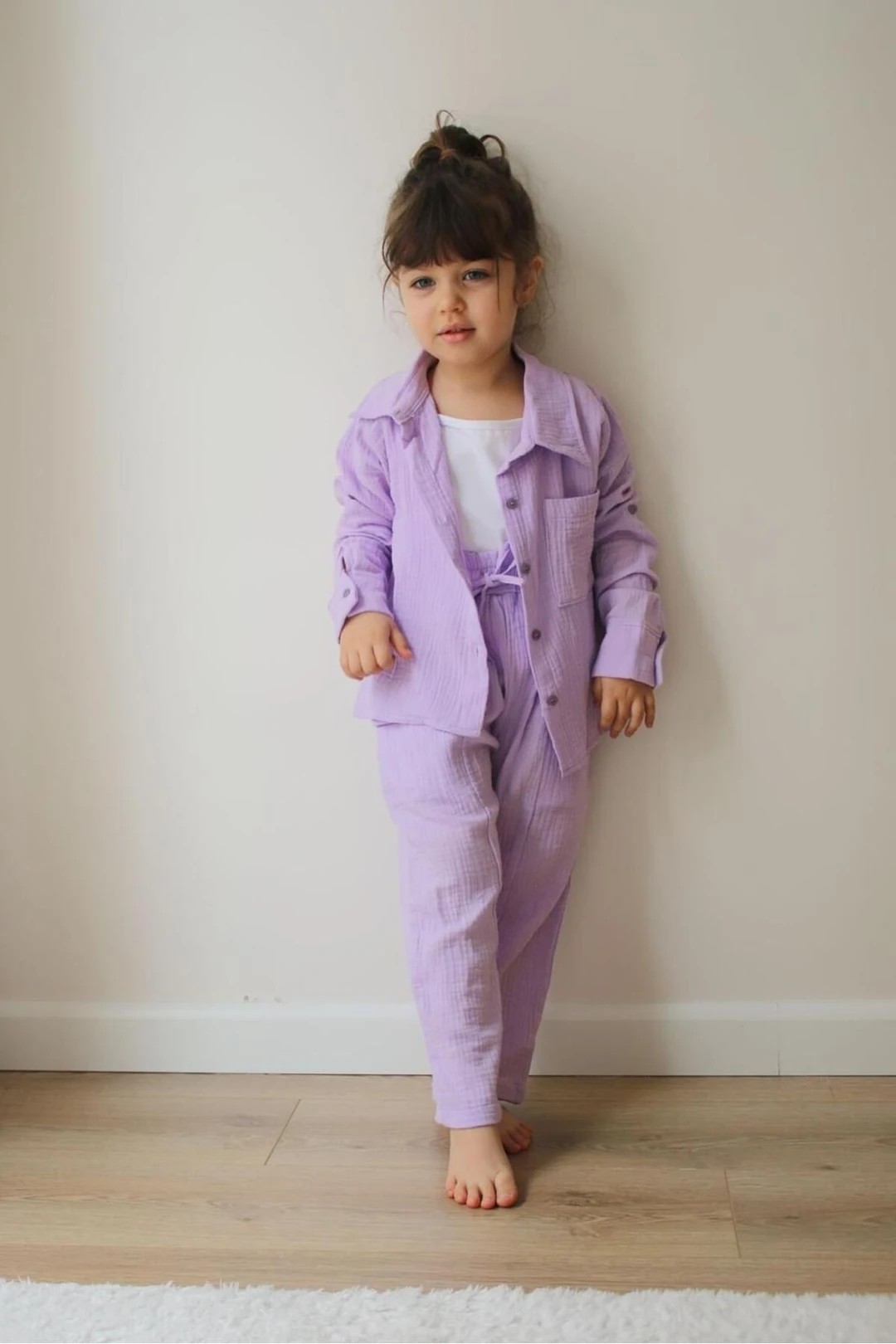 Muslin Kumaş Gömlek Ve Bodyli Kız Çocuk 3lü Takım