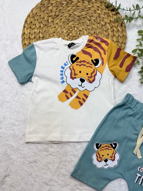 Erkek Bebek Aslan Baskılı 2li Takım - mavi