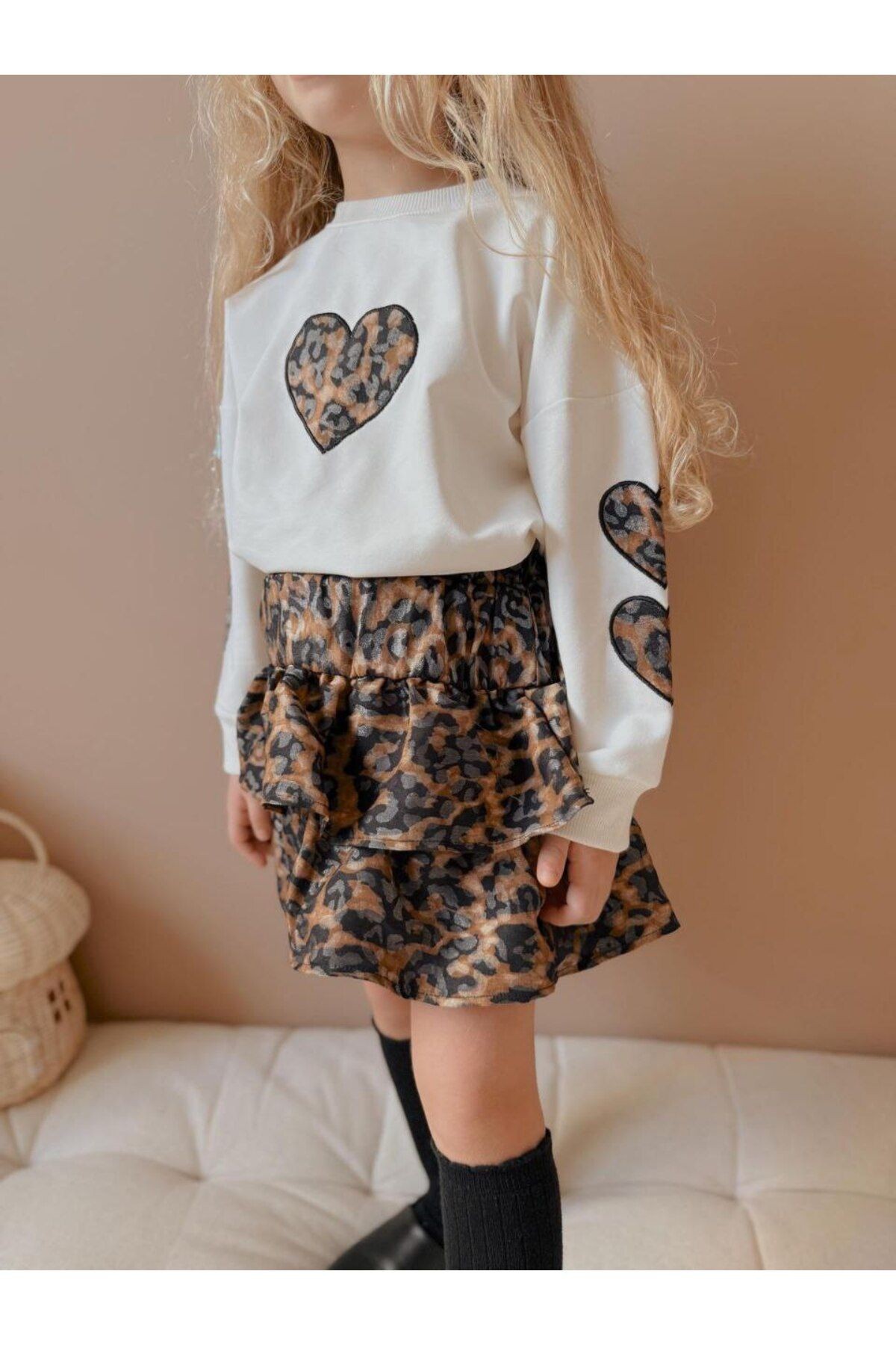 Kız Çocuk Leopar Desenli Sweatshirtlü Takım