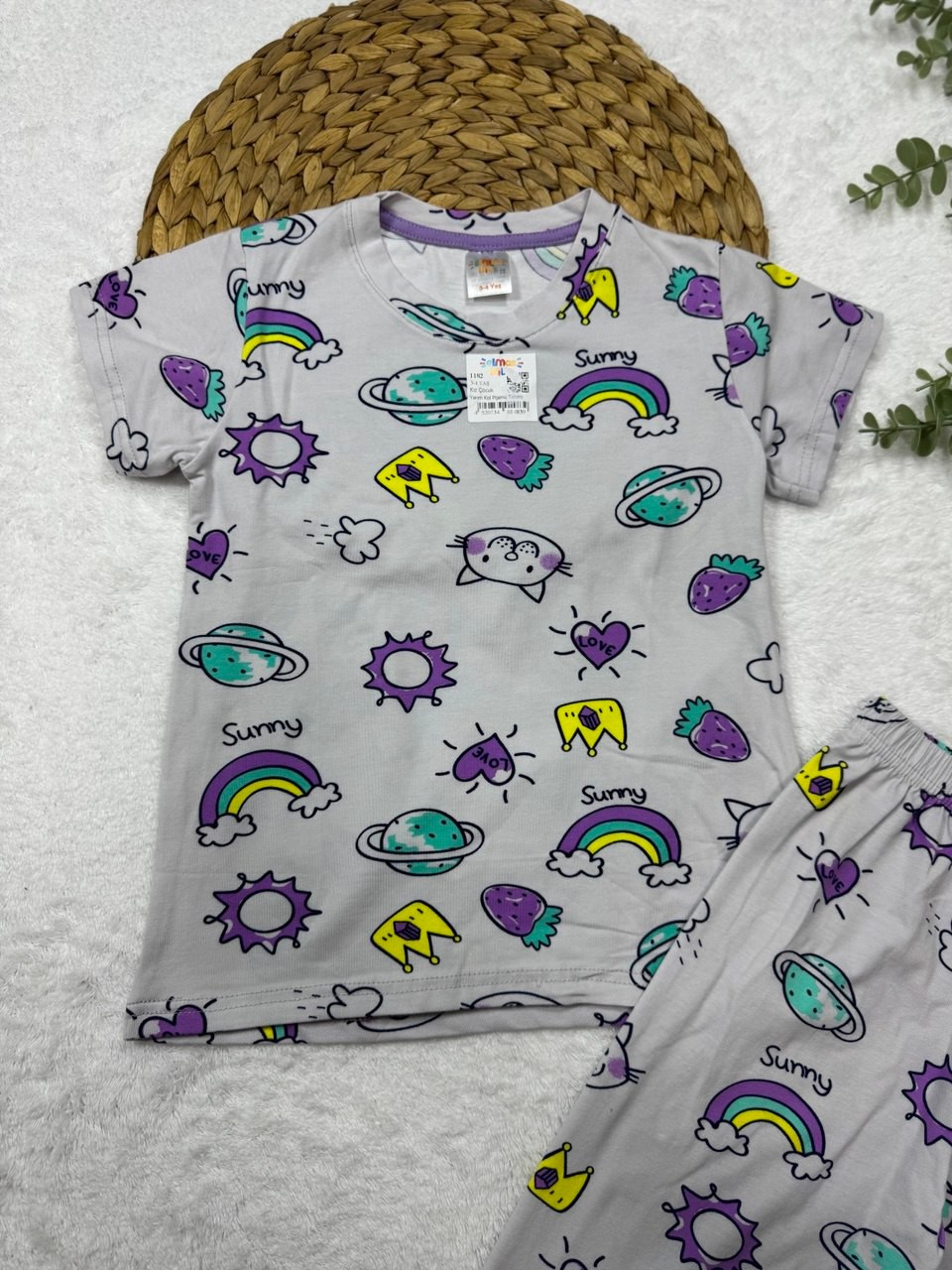 Kız Çocuk Lila %100 Pamuk Pijama Takımı
