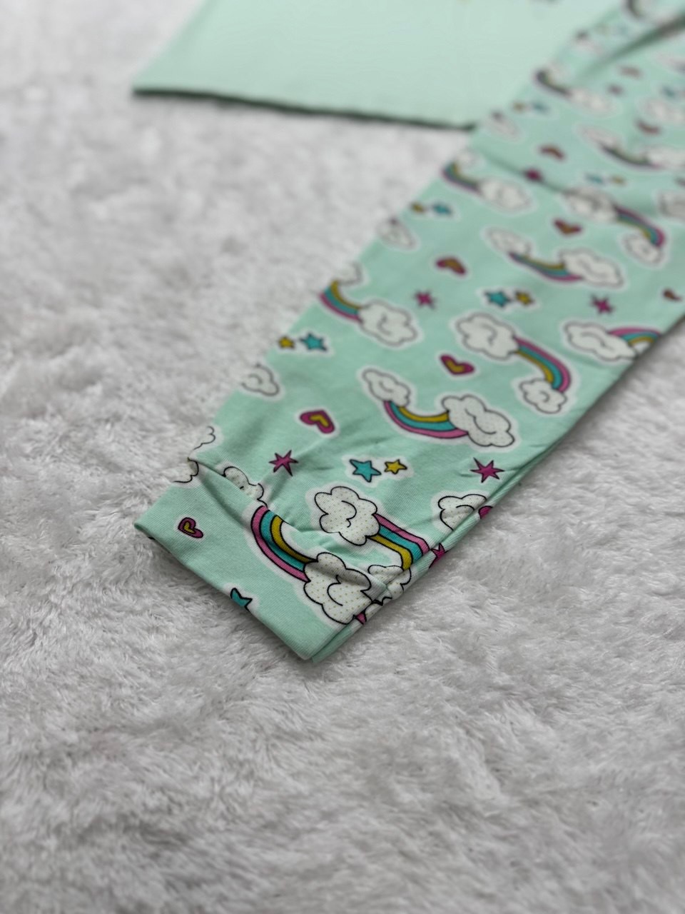 Kız Çocuk Su Yeşili %100 Pamuk Pijama Takımı