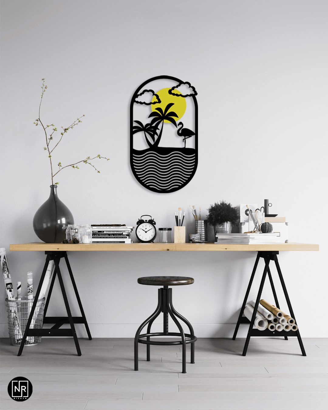 Flamingo Glow Dekoratif Metal Duvar Tablosu