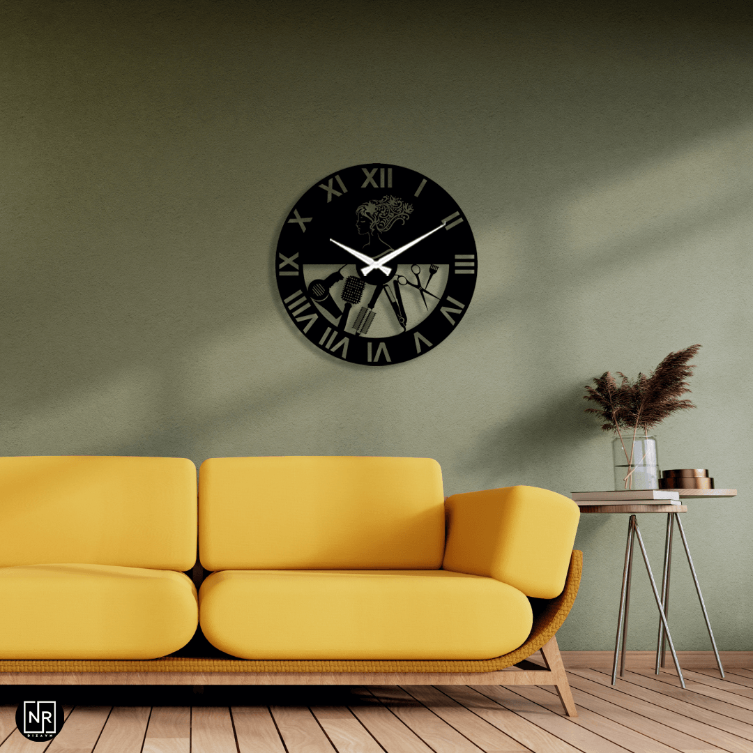 Women's Hairdresser Detailed Metal Wall Clock