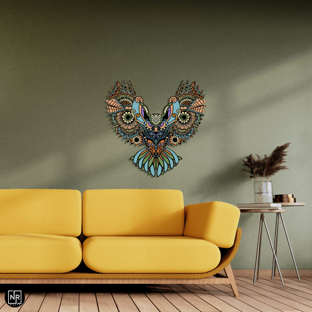 Three Dimensional Owl Decorative Metal Wall Painting