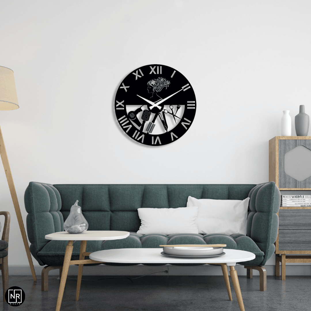 Women's Hairdresser Detailed Metal Wall Clock