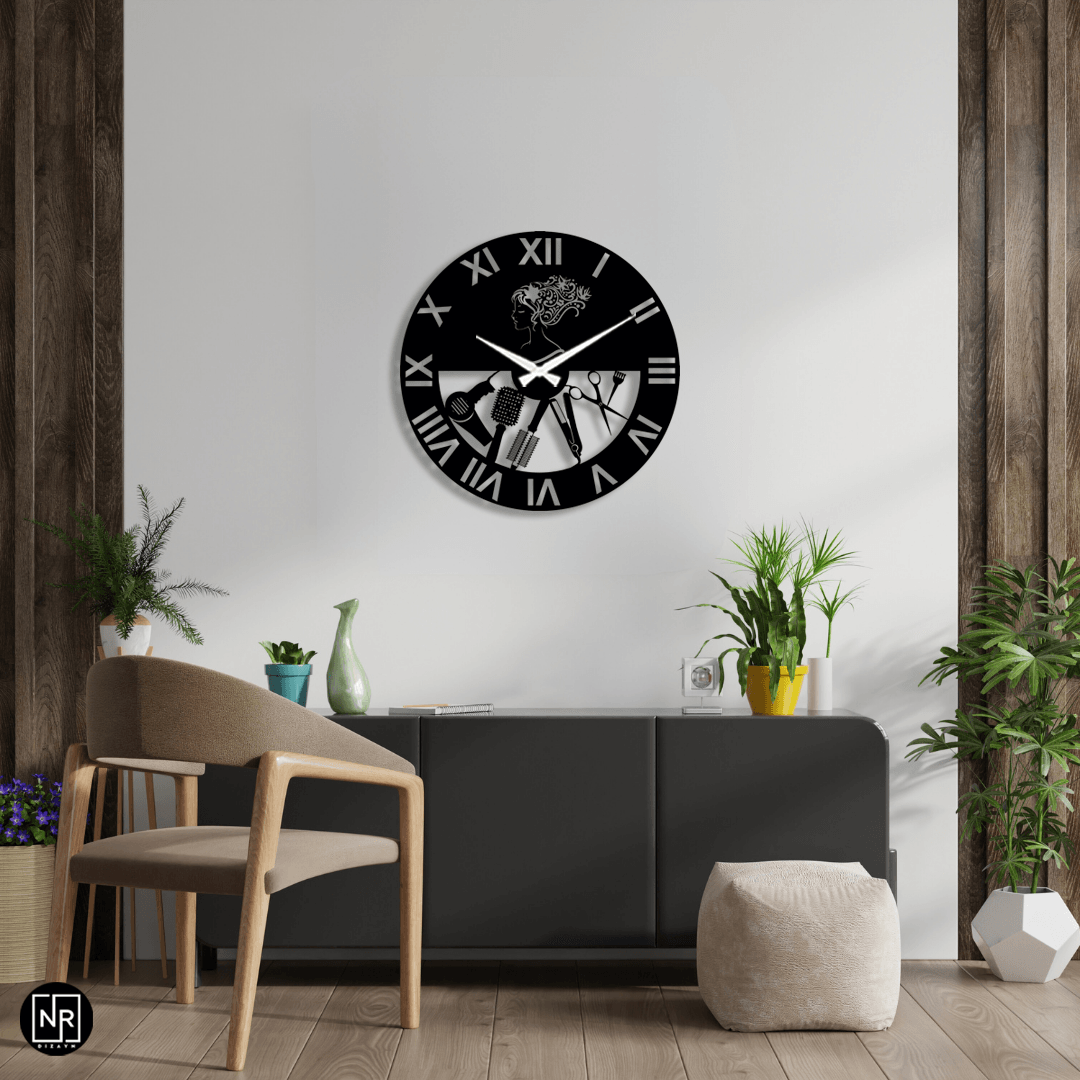 Women's Hairdresser Detailed Metal Wall Clock