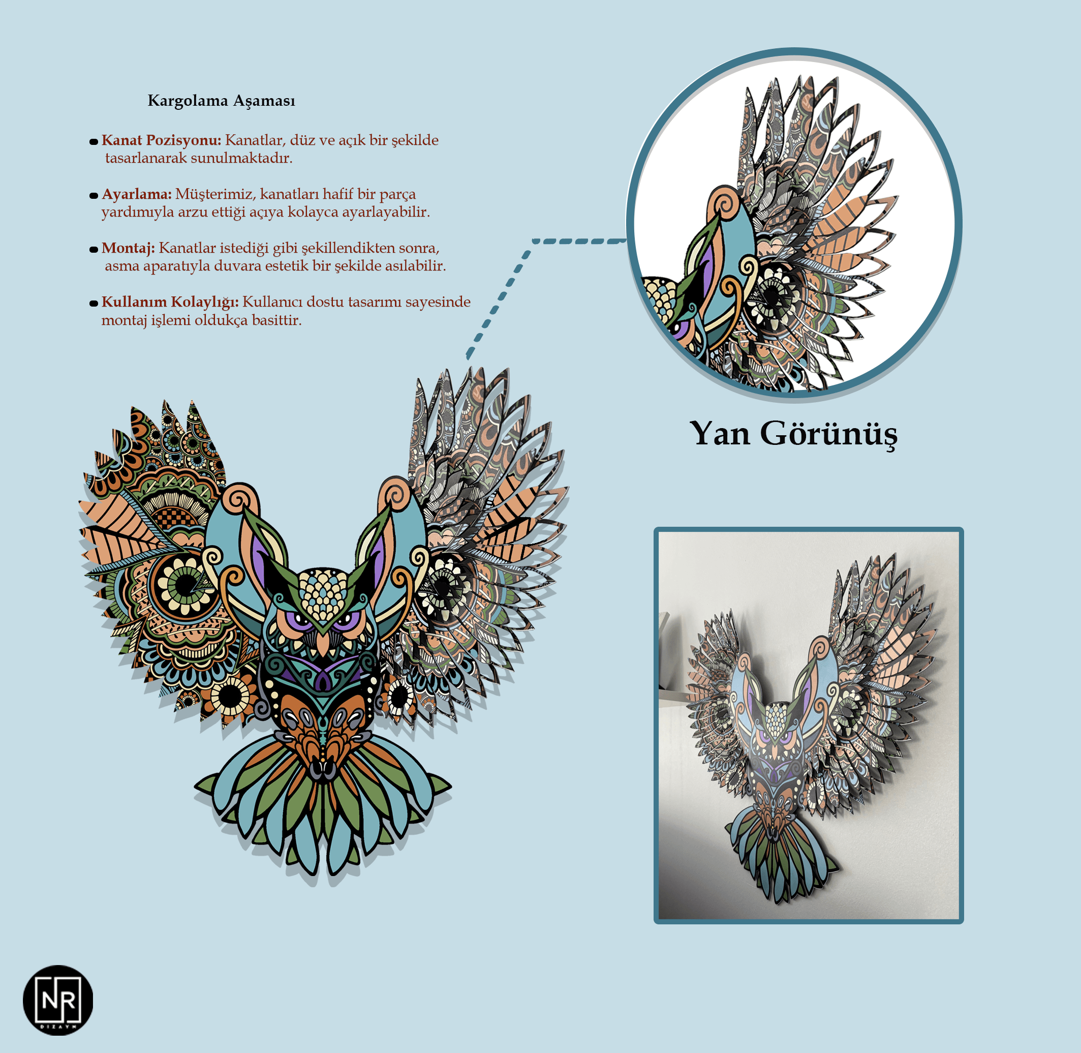 Üç Boyutlu Baykuş Dekoratif Metal Duvar Tablosu