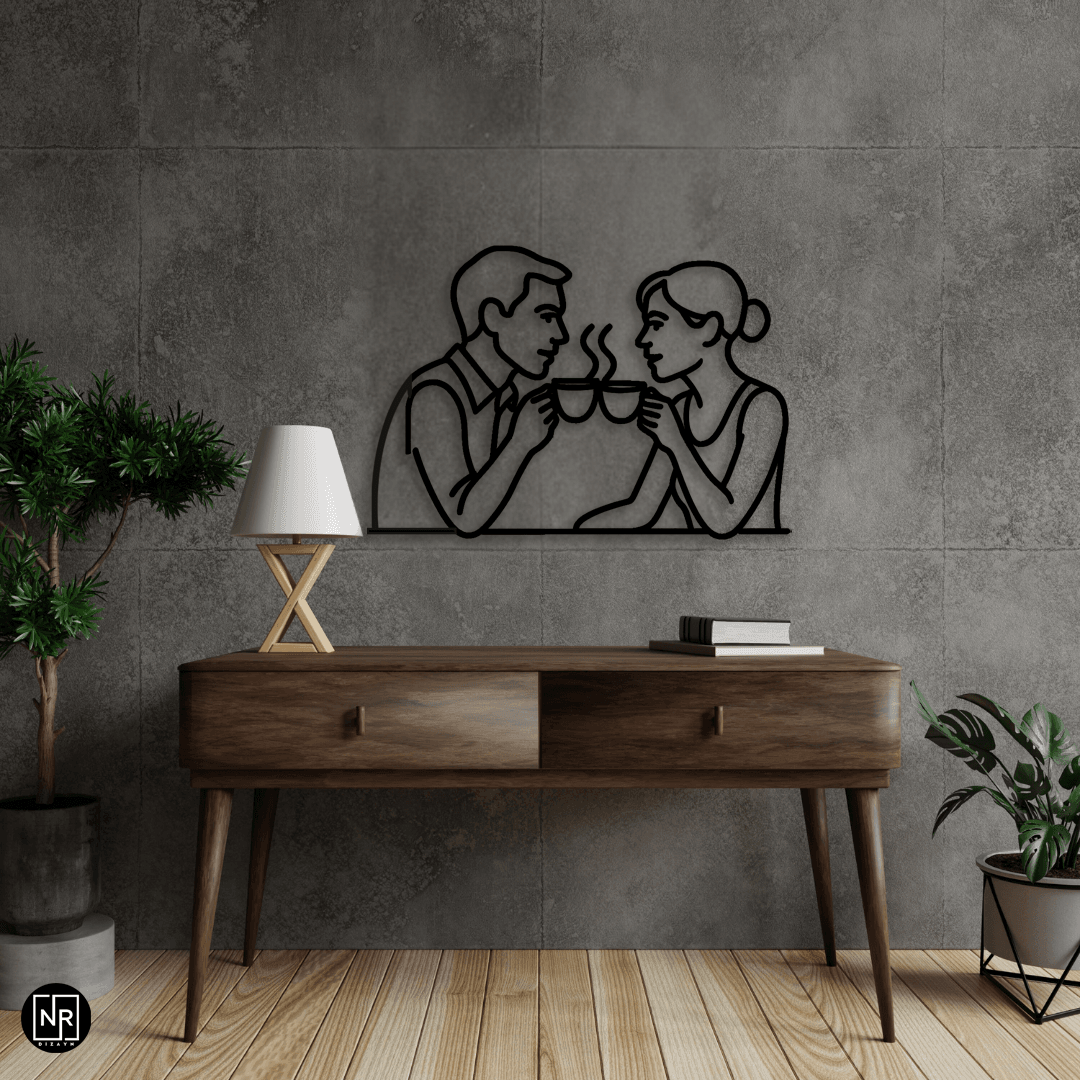 LoveLine – Kahveli Aşk Dekoratif Metal Duvar Tablosu