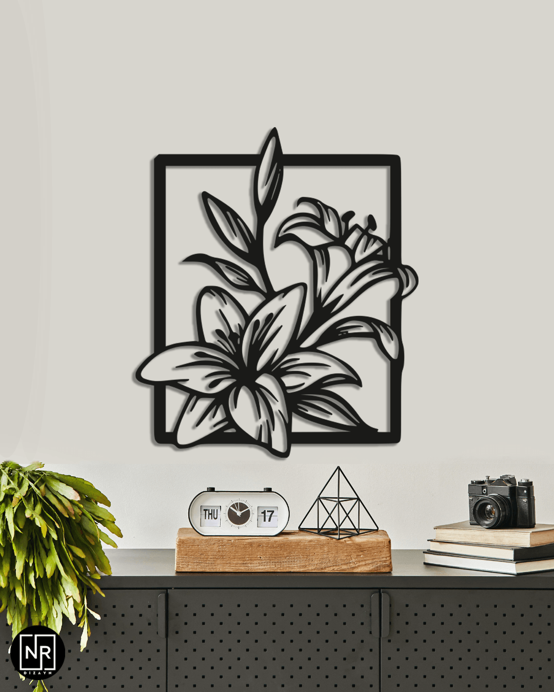 Decorative Metal Painting with Flower Motif