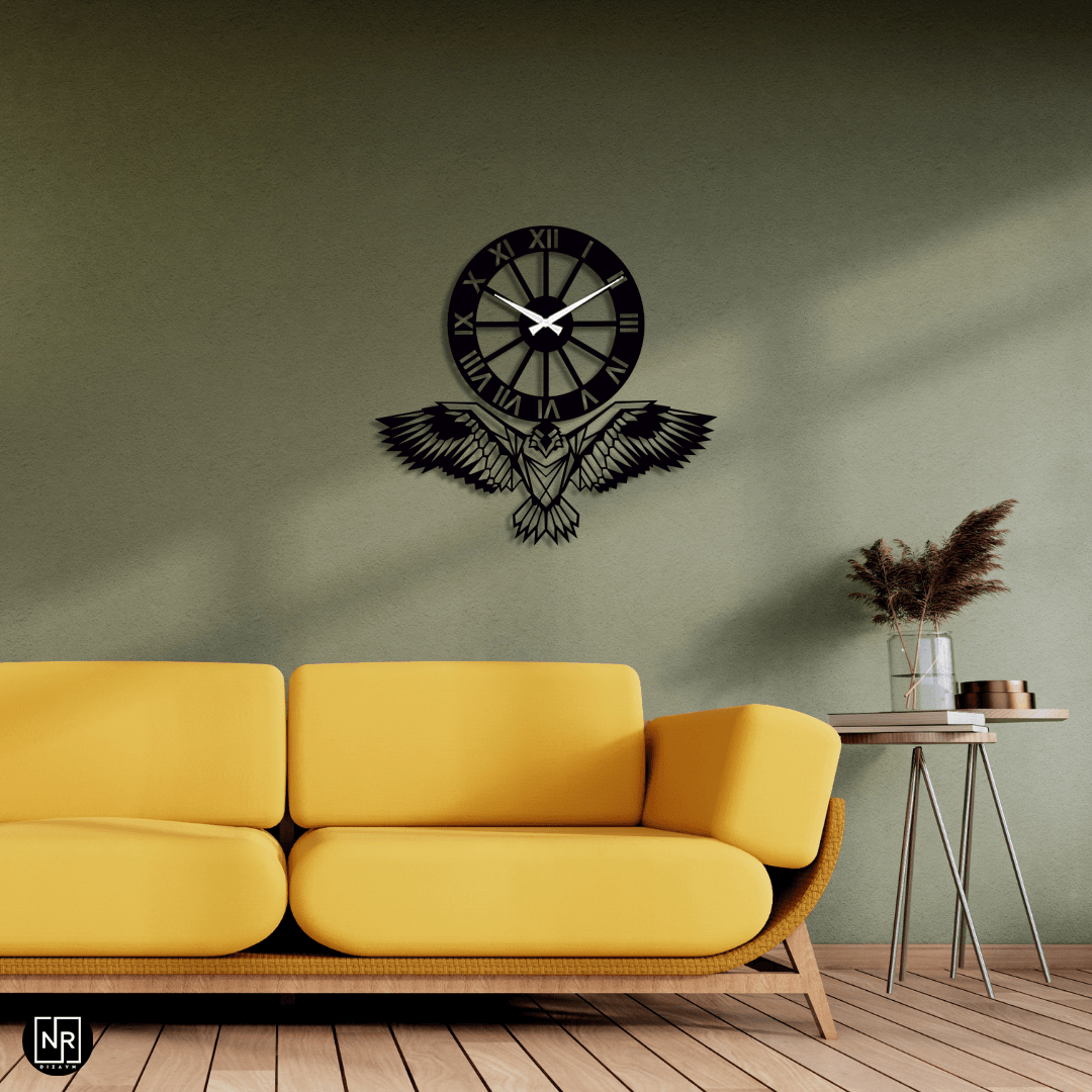 Decorative Metal Wall Clock with Eagle Motif