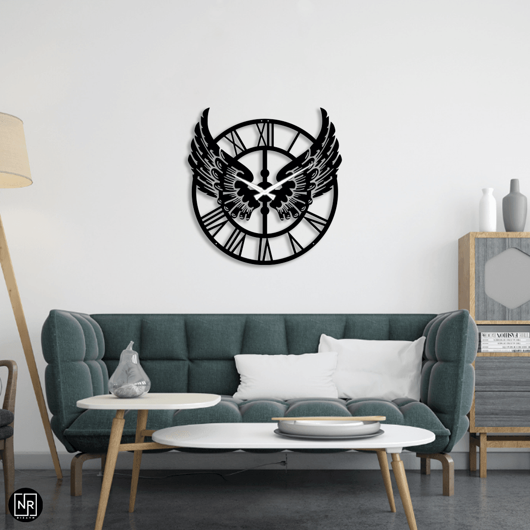 Winged Decorative Metal Wall Clock