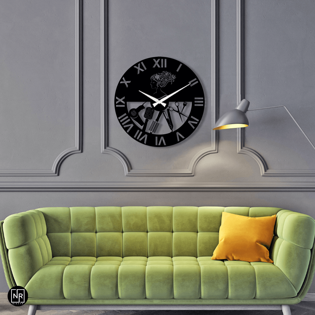 Women's Hairdresser Detailed Metal Wall Clock