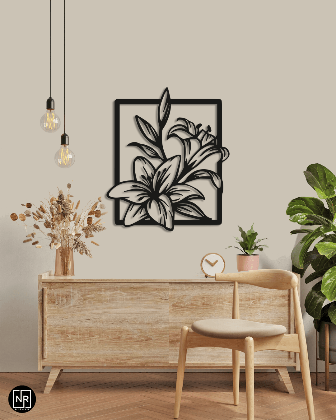 Decorative Metal Painting with Flower Motif