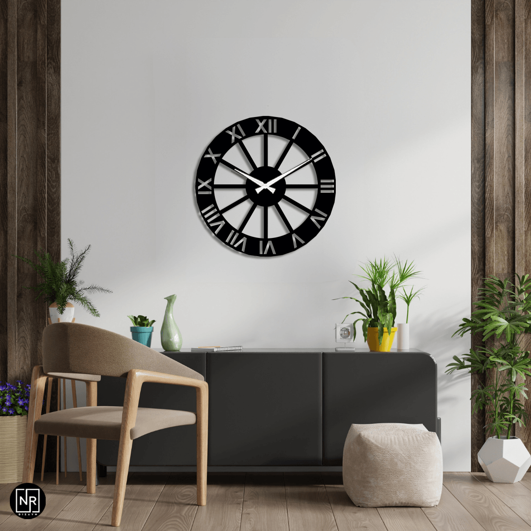 Classic Metal Wall Clock with Roman Numerals