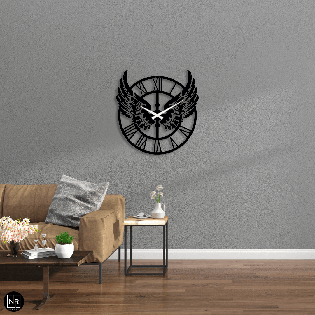 Winged Decorative Metal Wall Clock