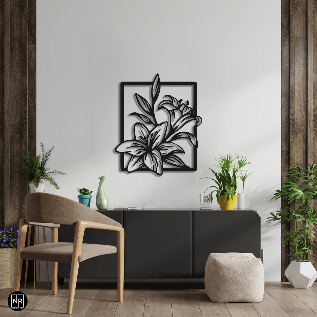 Decorative Metal Painting with Flower Motif