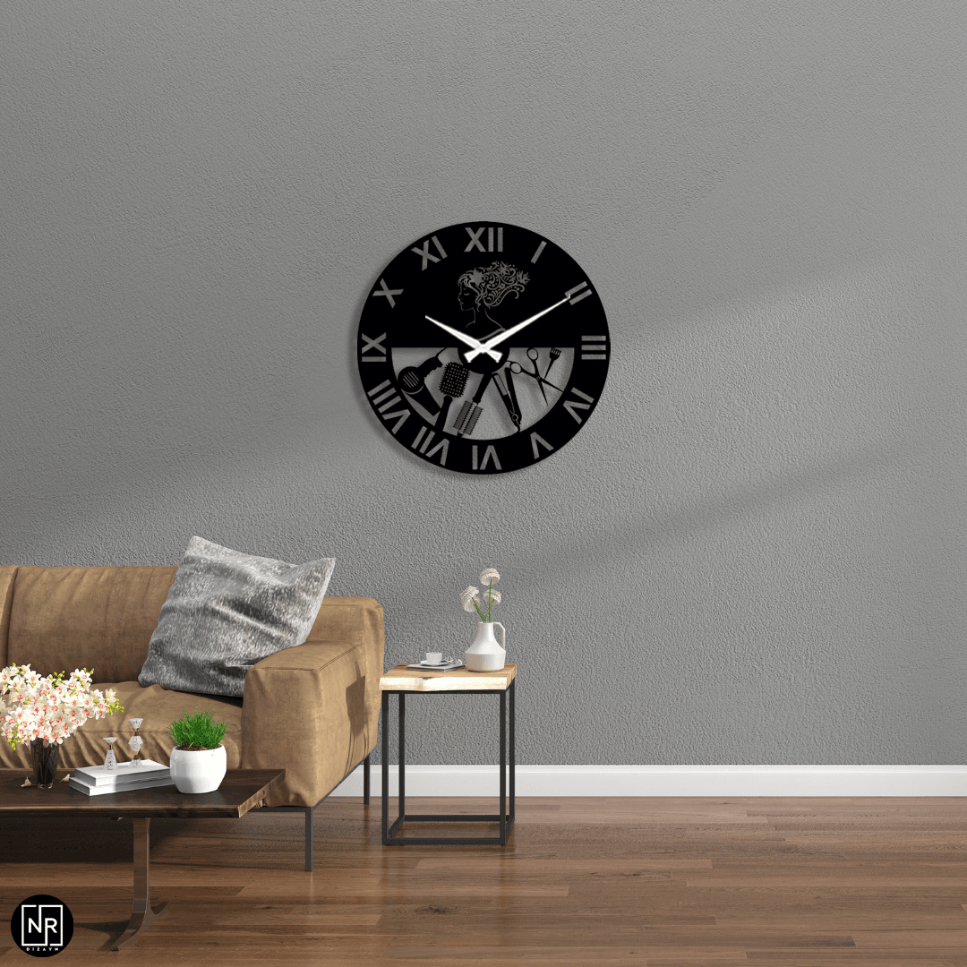 Women's Hairdresser Detailed Metal Wall Clock