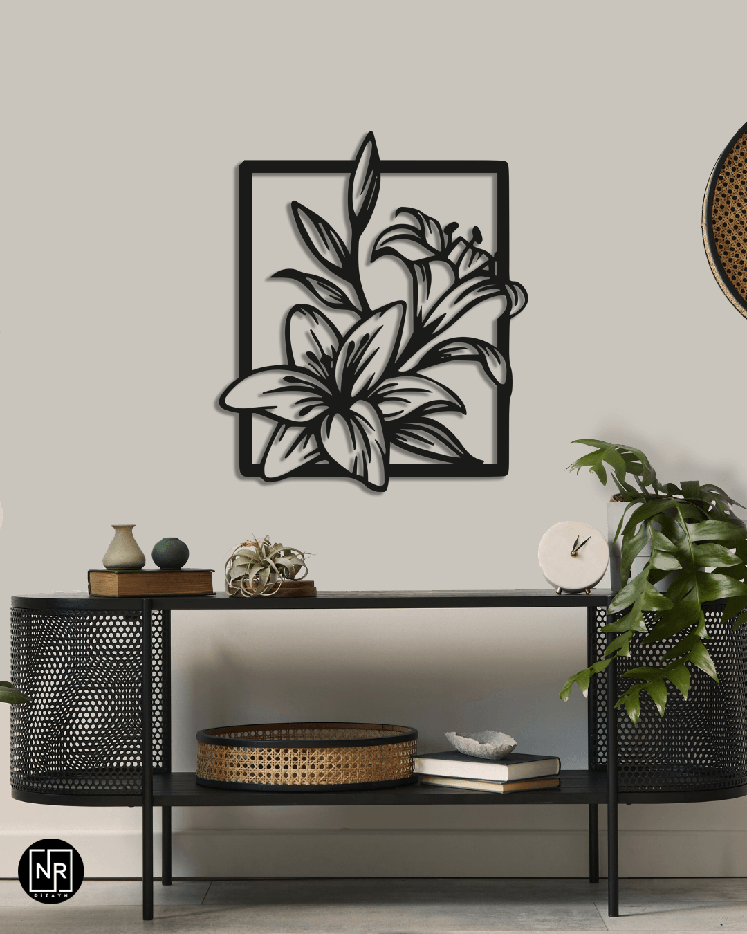 Decorative Metal Painting with Flower Motif