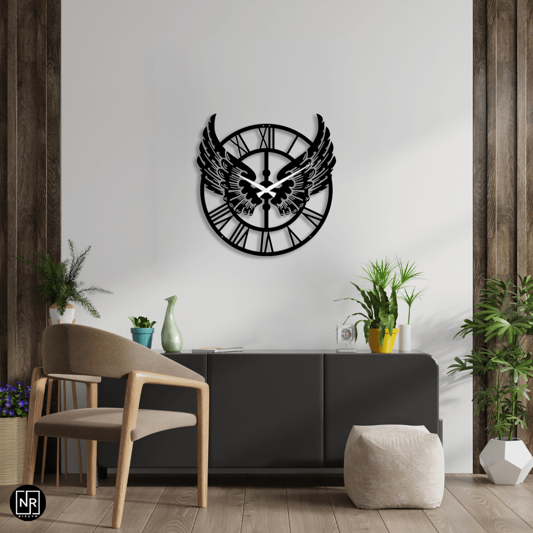 Winged Decorative Metal Wall Clock