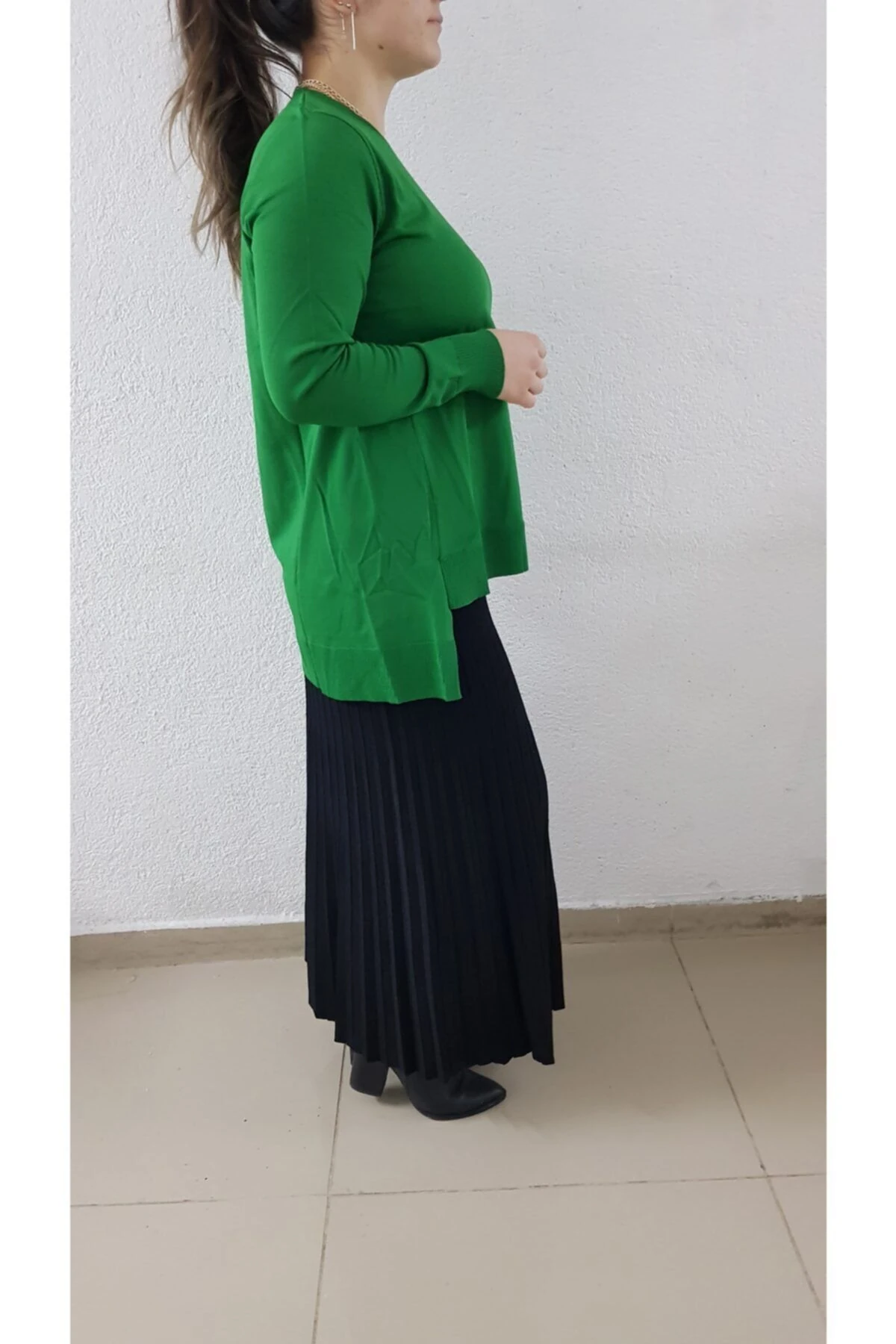 Kadın Yeşil Merserize Triko Kazak