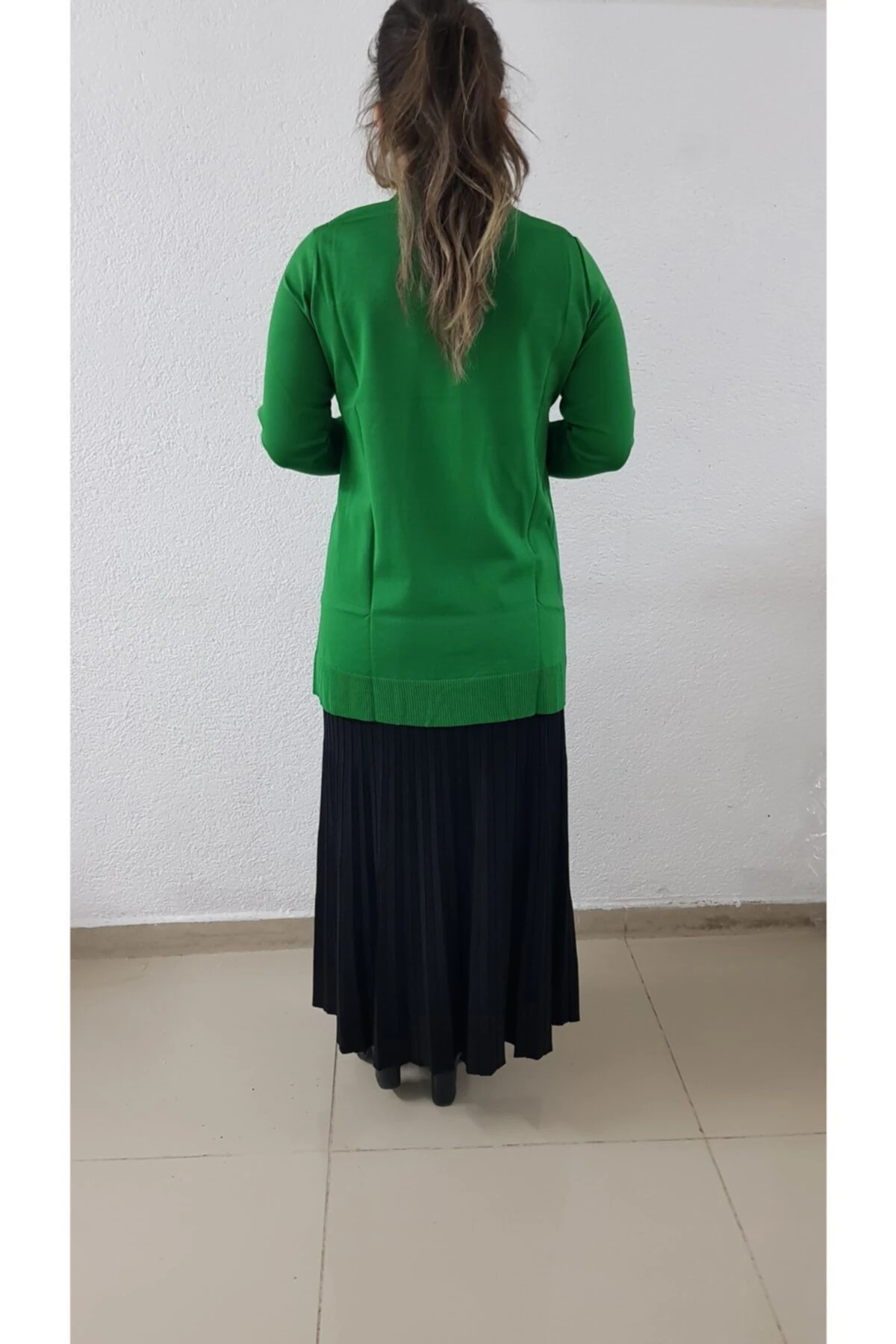 Kadın Yeşil Merserize Triko Kazak