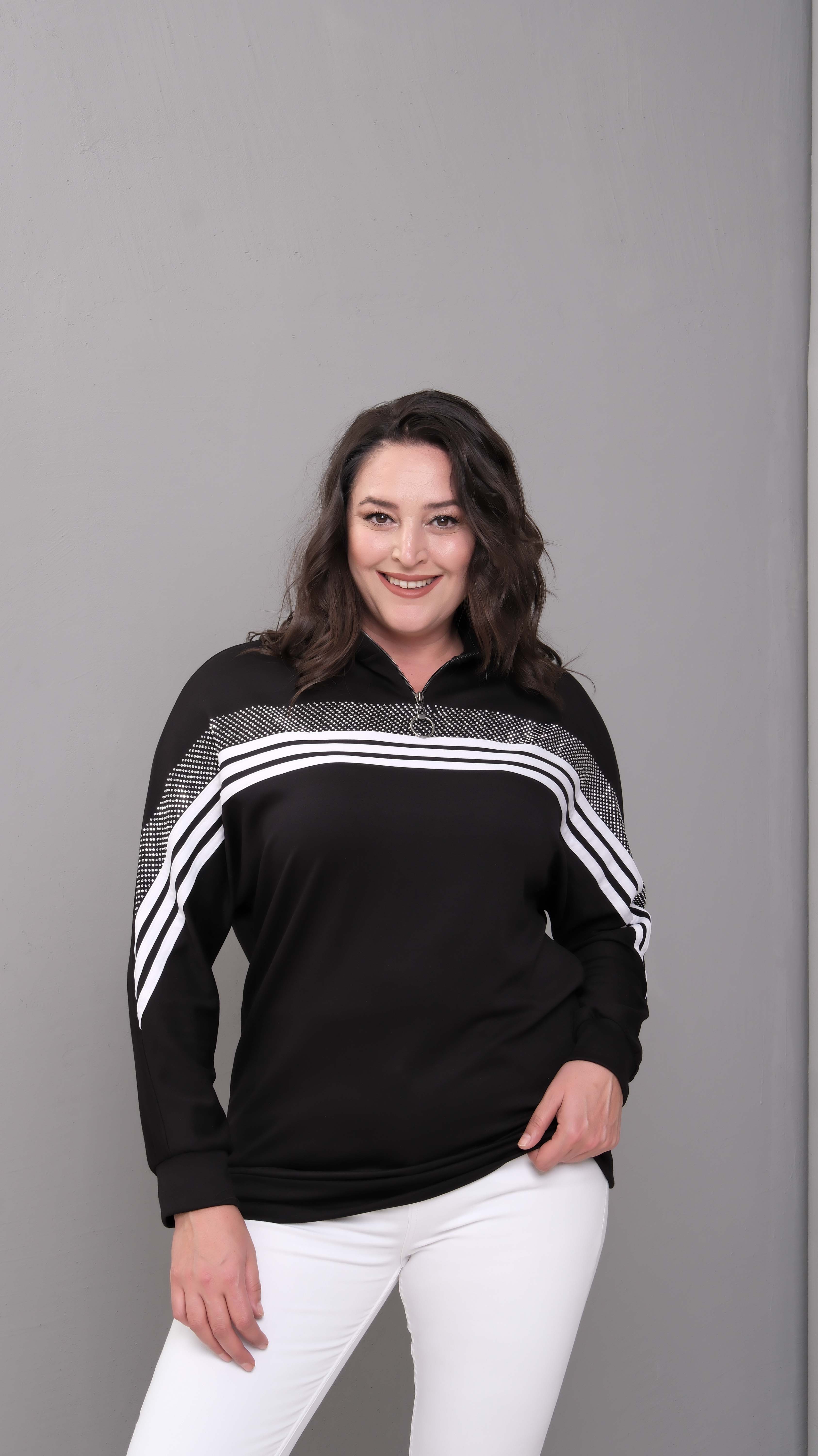 Boğaz Yaka Yarım Fermuar Sweat