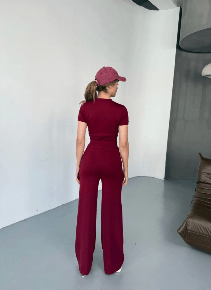 Osy Modal Yumuşak Dokulu Kumaş Nakış Işlemeli Rahat Bol Paça Eşofman Pantalon - Bordo
