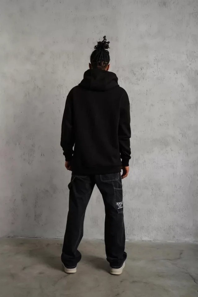 3 İplik Kapşonlu Sweatshirt Hoodie - Siyah