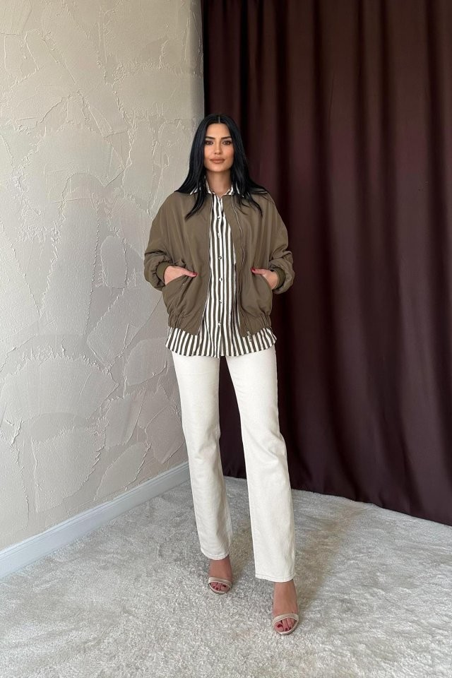 Haki Parçalı Bomber Ceket