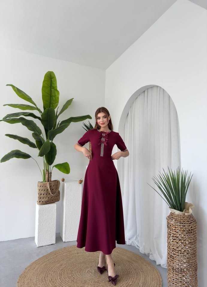 Wera Taşlı Fiyonk Detaylı Elbise