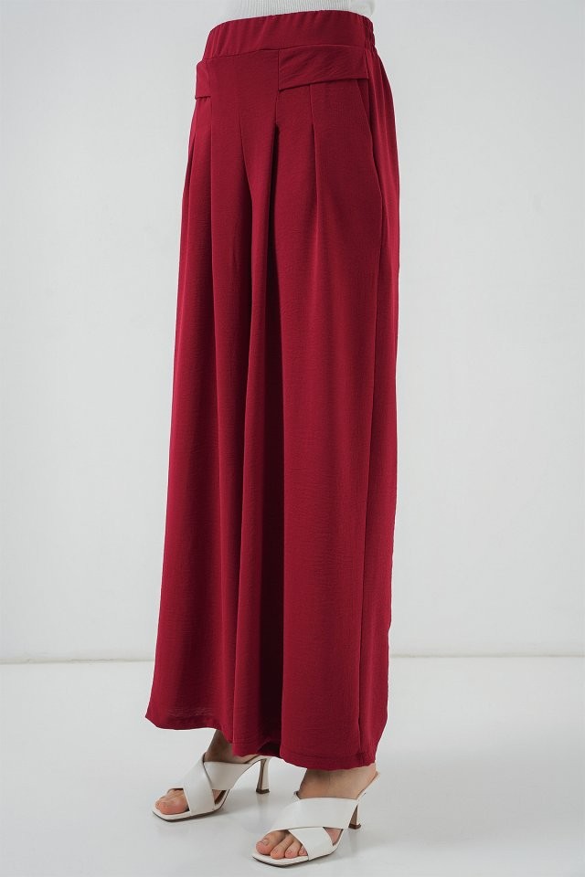 Geniş Paça Pileli Pantolon 6718 - Kırmızı